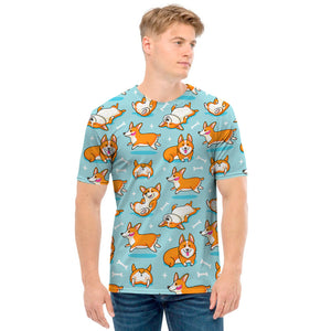 Happy Corgi Pattern Print Men's T-Shirt