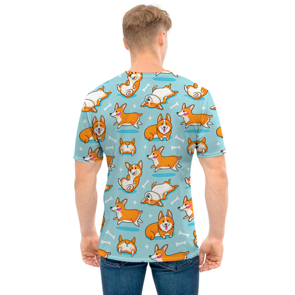 Happy Corgi Pattern Print Men's T-Shirt