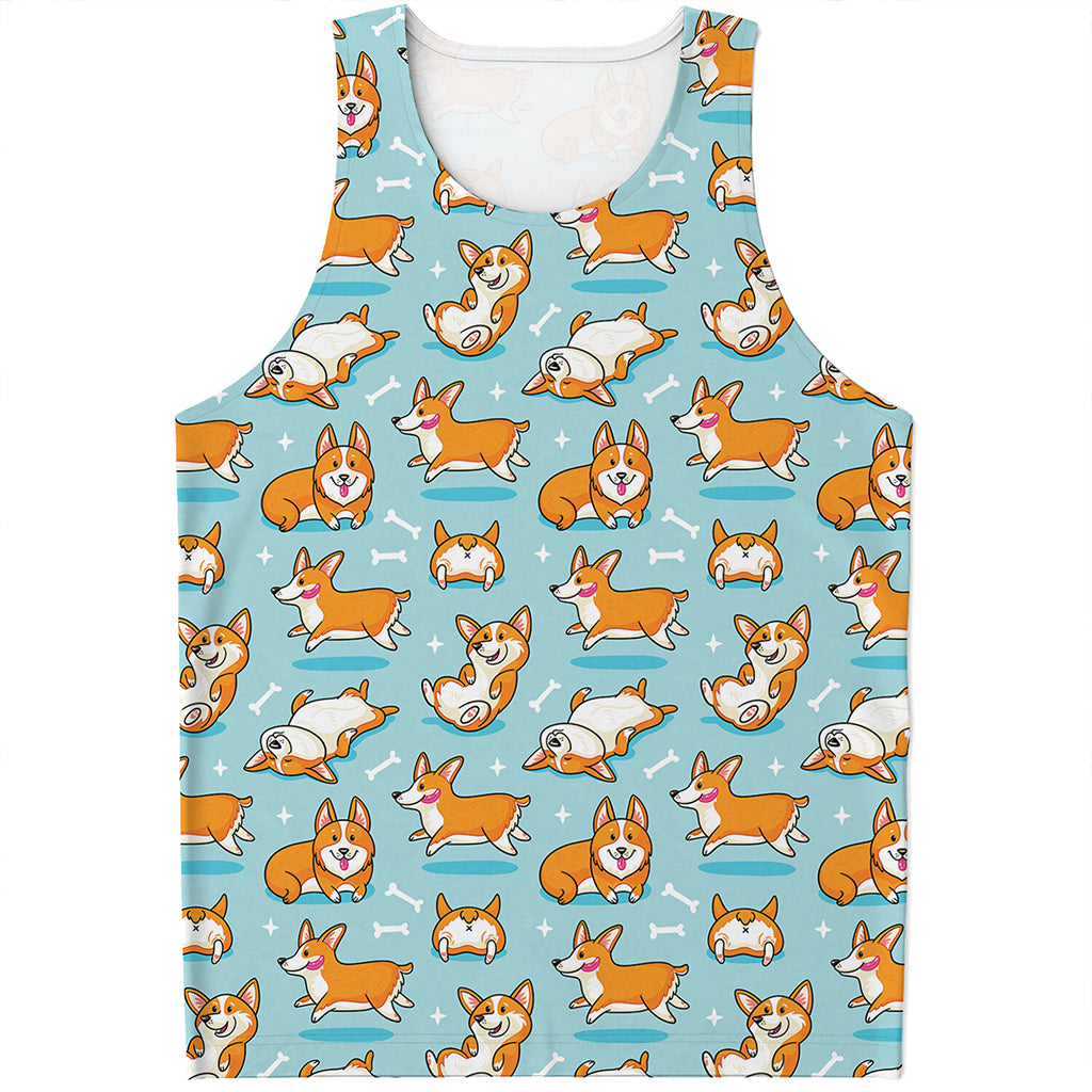 Happy Corgi Pattern Print Men's Tank Top
