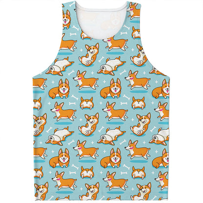 Happy Corgi Pattern Print Men's Tank Top