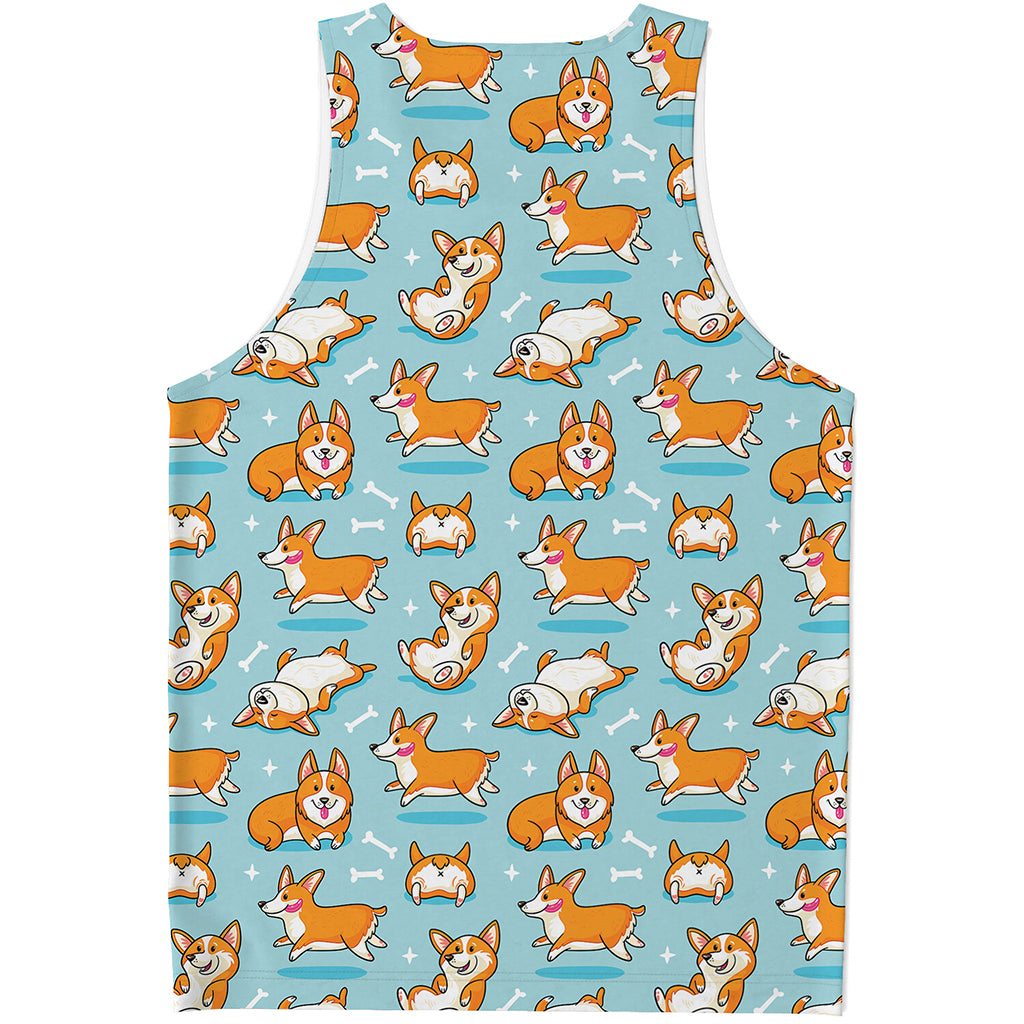Happy Corgi Pattern Print Men's Tank Top