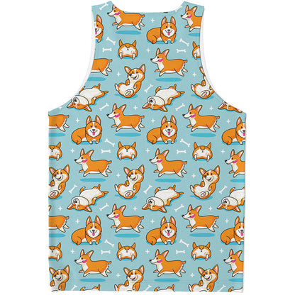 Happy Corgi Pattern Print Men's Tank Top