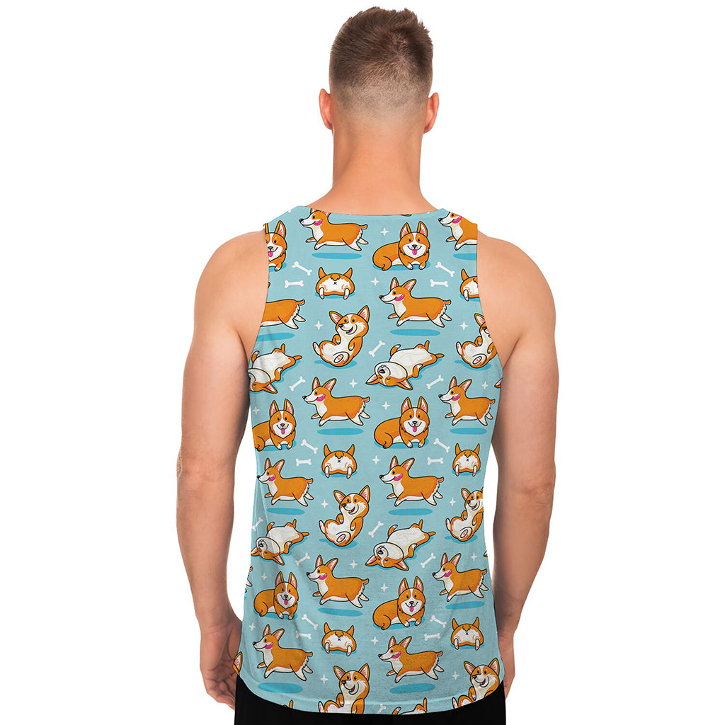 Happy Corgi Pattern Print Men's Tank Top