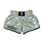 Happy Corgi Pattern Print Muay Thai Boxing Shorts