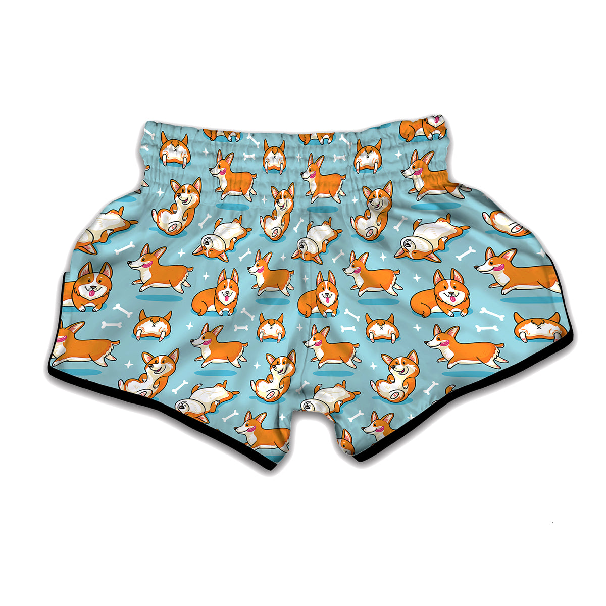 Happy Corgi Pattern Print Muay Thai Boxing Shorts