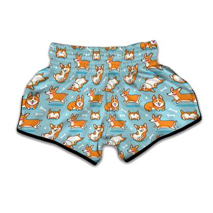 Happy Corgi Pattern Print Muay Thai Boxing Shorts
