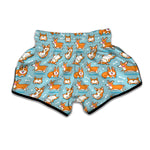 Happy Corgi Pattern Print Muay Thai Boxing Shorts