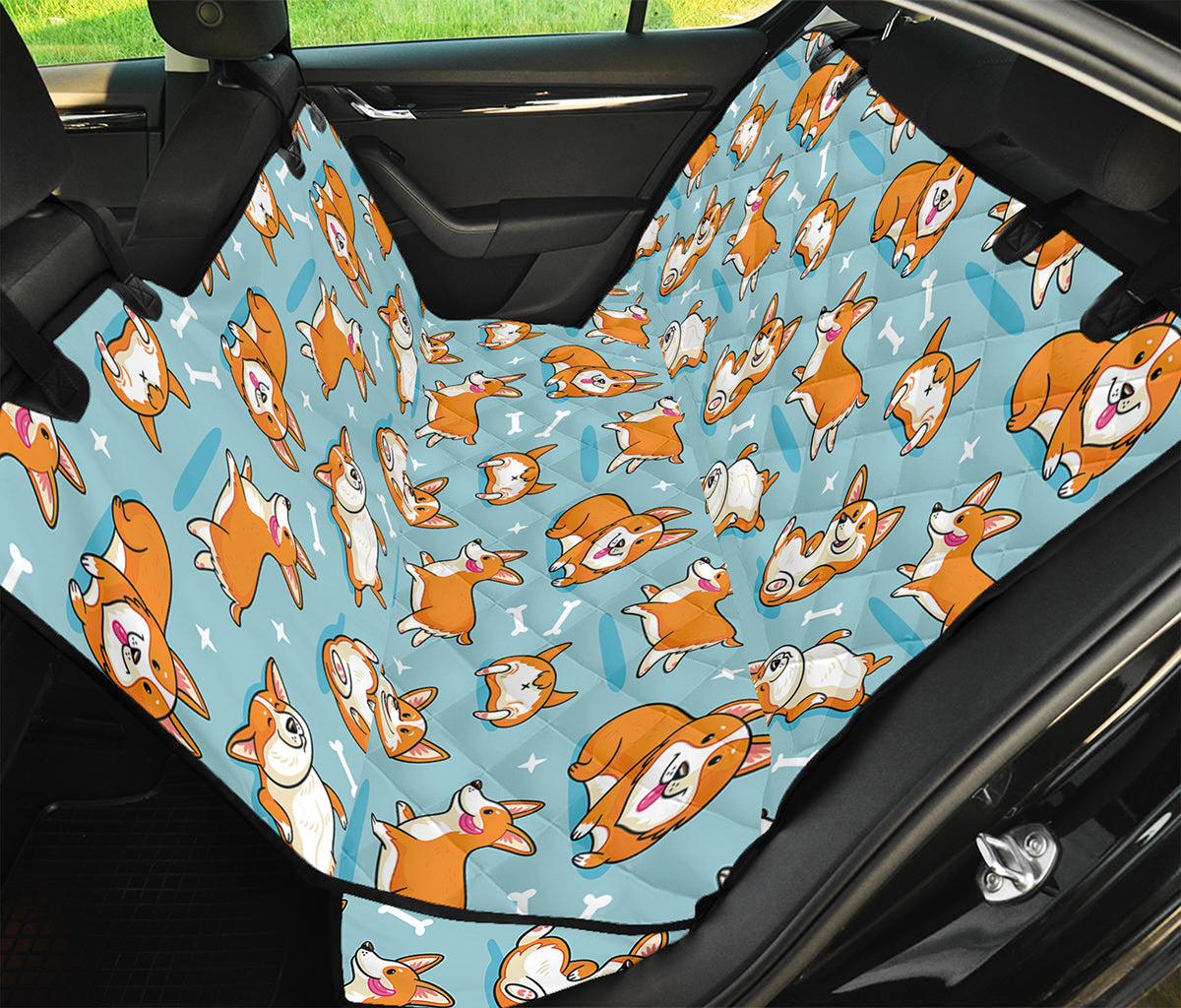 Happy Corgi Pattern Print Pet Car Back Seat Cover