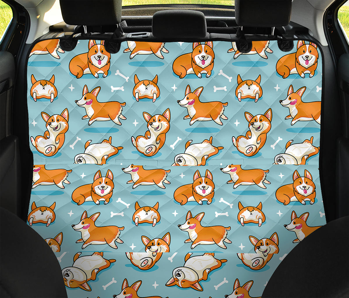 Happy Corgi Pattern Print Pet Car Back Seat Cover