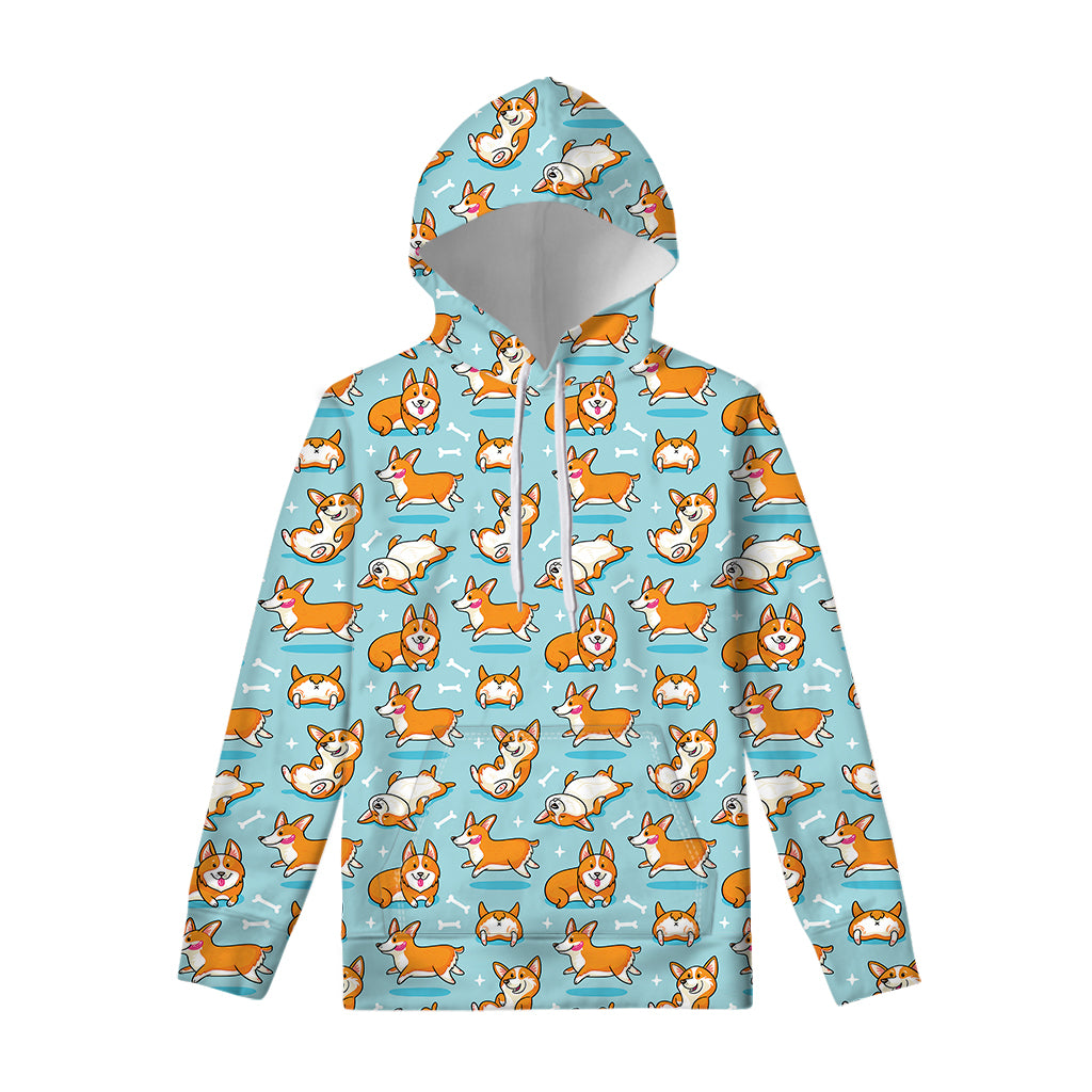 Happy Corgi Pattern Print Pullover Hoodie