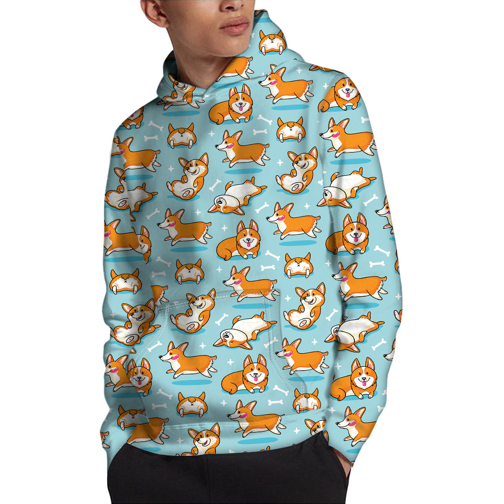 Happy Corgi Pattern Print Pullover Hoodie