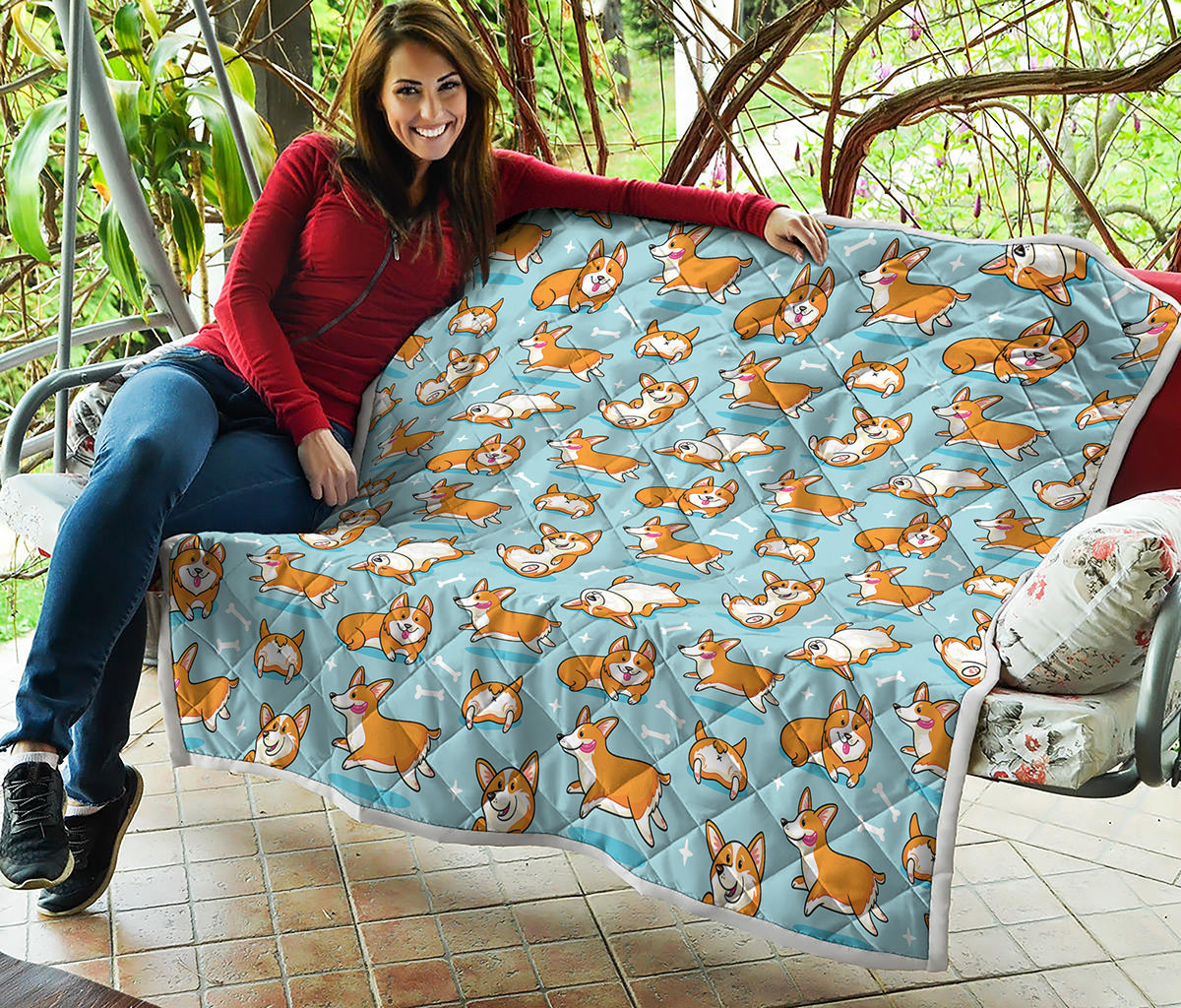 Happy Corgi Pattern Print Quilt
