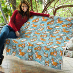 Happy Corgi Pattern Print Quilt