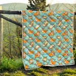 Happy Corgi Pattern Print Quilt