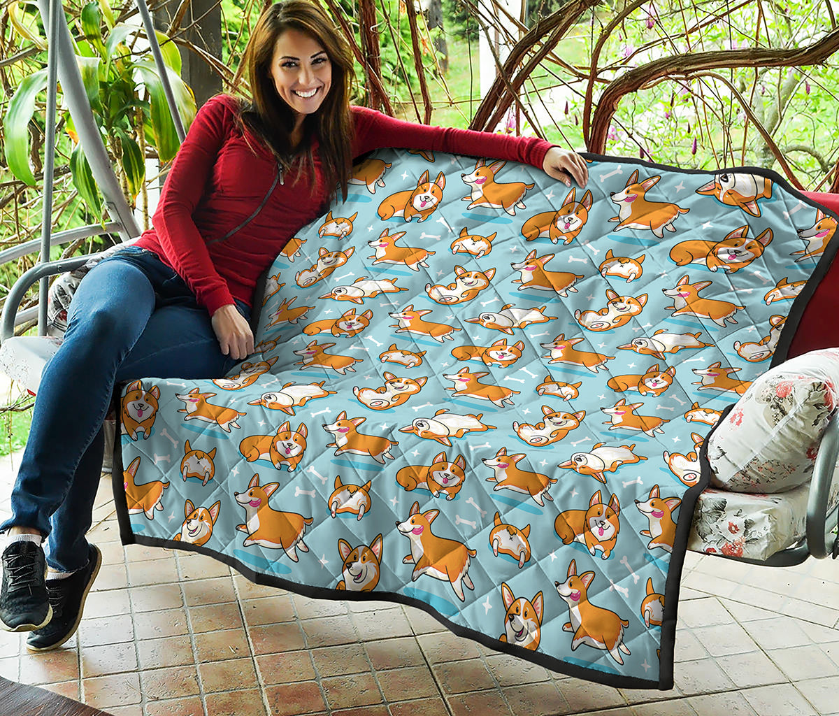 Happy Corgi Pattern Print Quilt