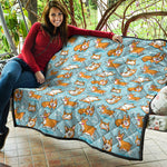 Happy Corgi Pattern Print Quilt