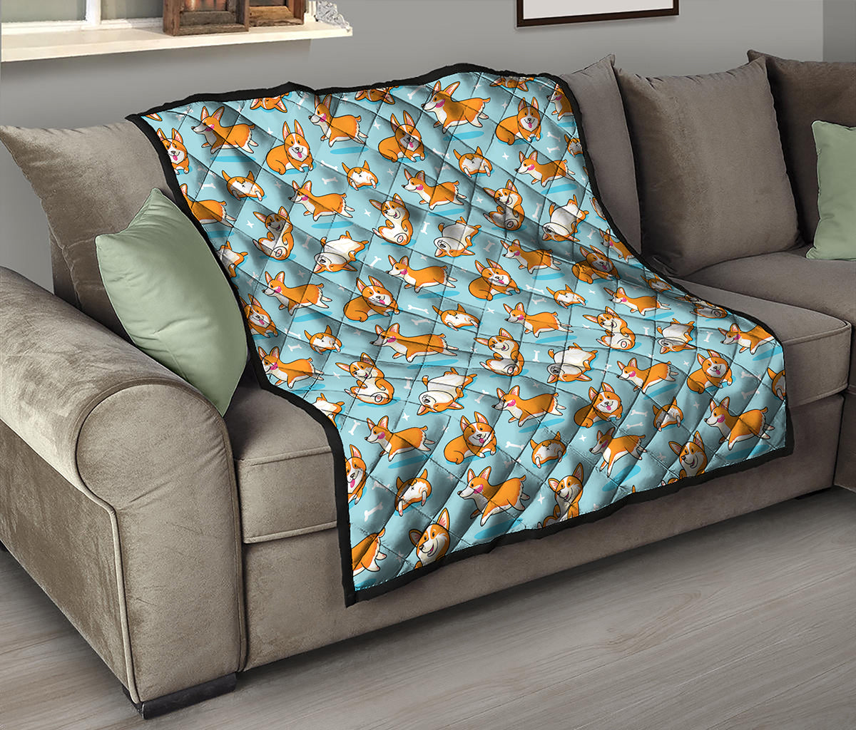Happy Corgi Pattern Print Quilt