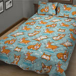 Happy Corgi Pattern Print Quilt Bed Set