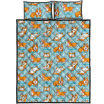 Happy Corgi Pattern Print Quilt Bed Set