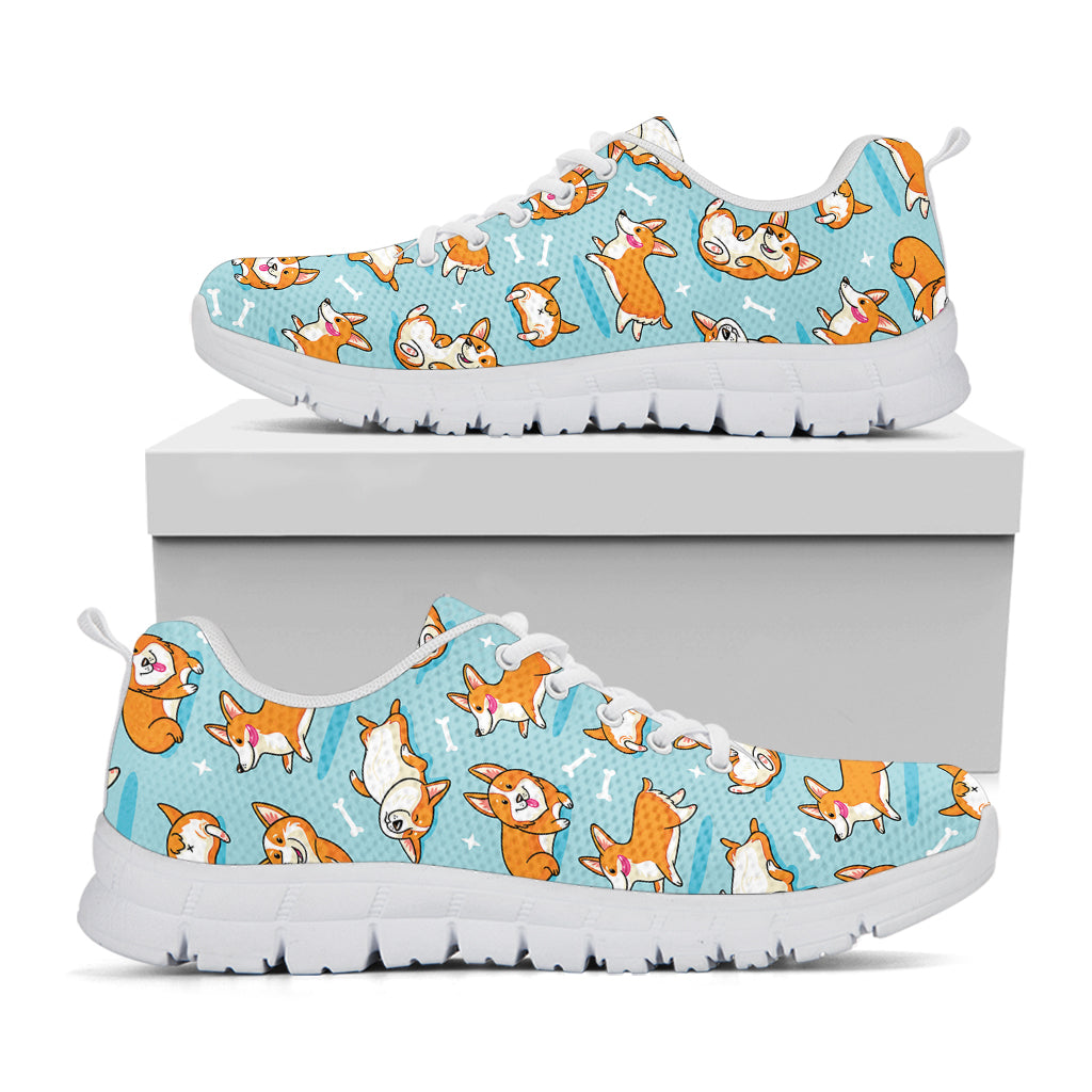 Happy Corgi Pattern Print White Sneakers