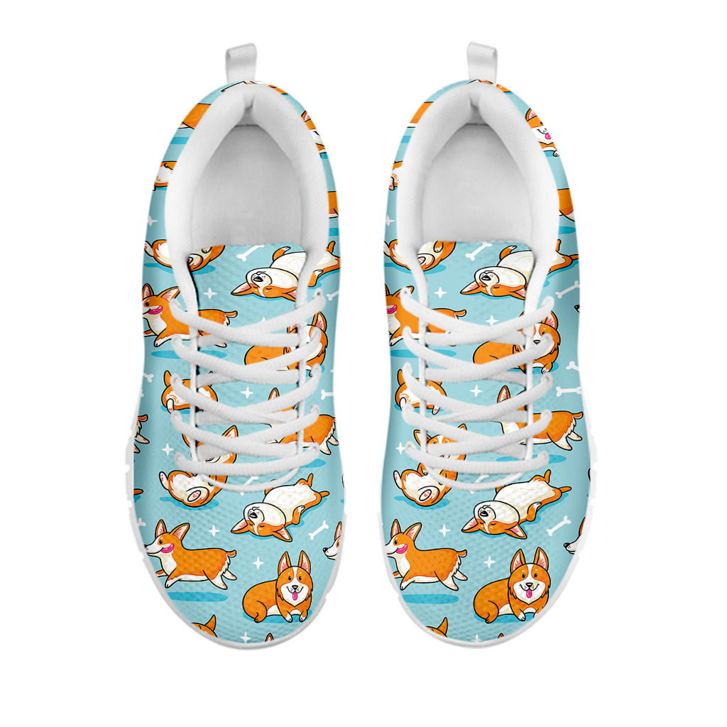 Happy Corgi Pattern Print White Sneakers