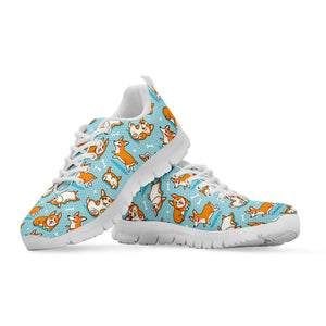 Happy Corgi Pattern Print White Sneakers