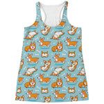 Happy Corgi Pattern Print Women's Racerback Tank Top