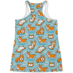 Happy Corgi Pattern Print Women's Racerback Tank Top
