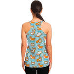 Happy Corgi Pattern Print Women's Racerback Tank Top