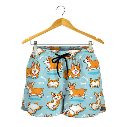 Happy Corgi Pattern Print Women's Shorts