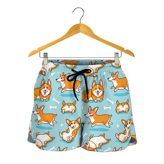 Happy Corgi Pattern Print Women's Shorts