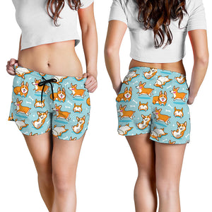 Happy Corgi Pattern Print Women's Shorts