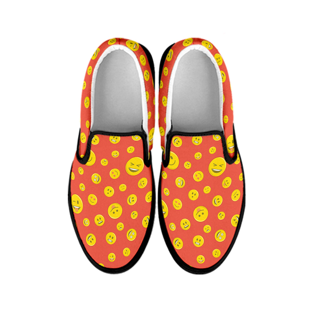 Happy Emoji Pattern Print Black Slip On Shoes