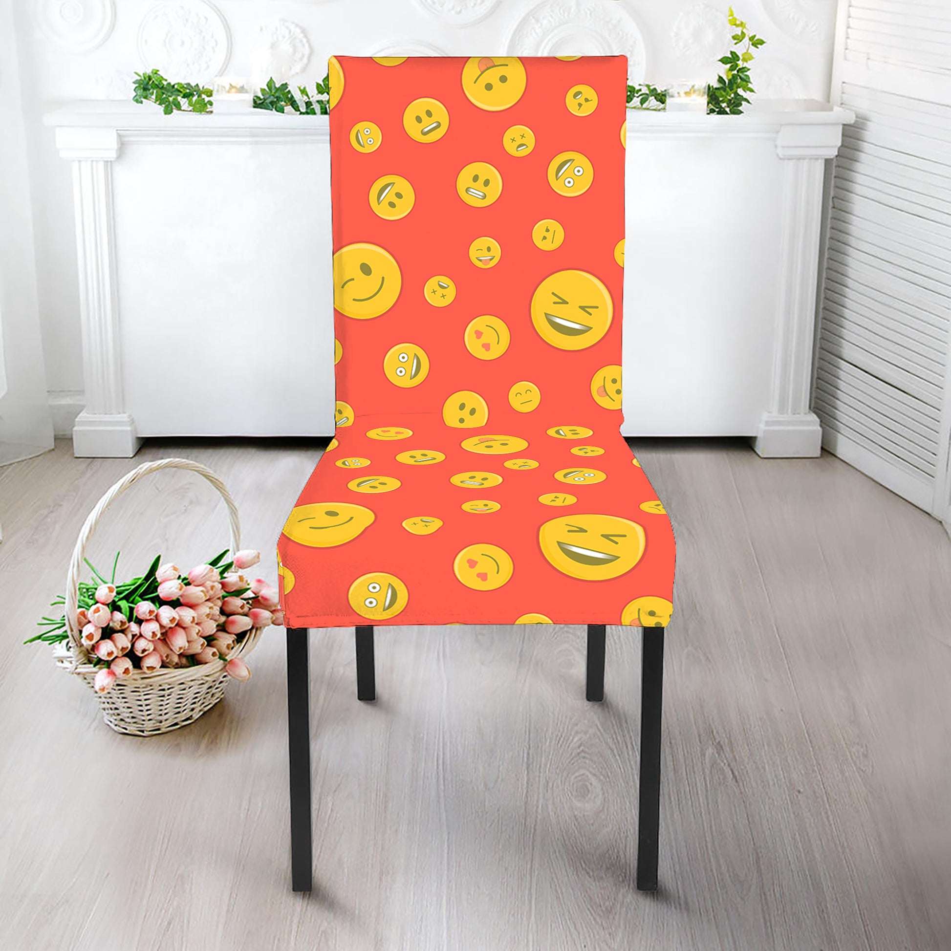 Happy Emoji Pattern Print Dining Chair Slipcover