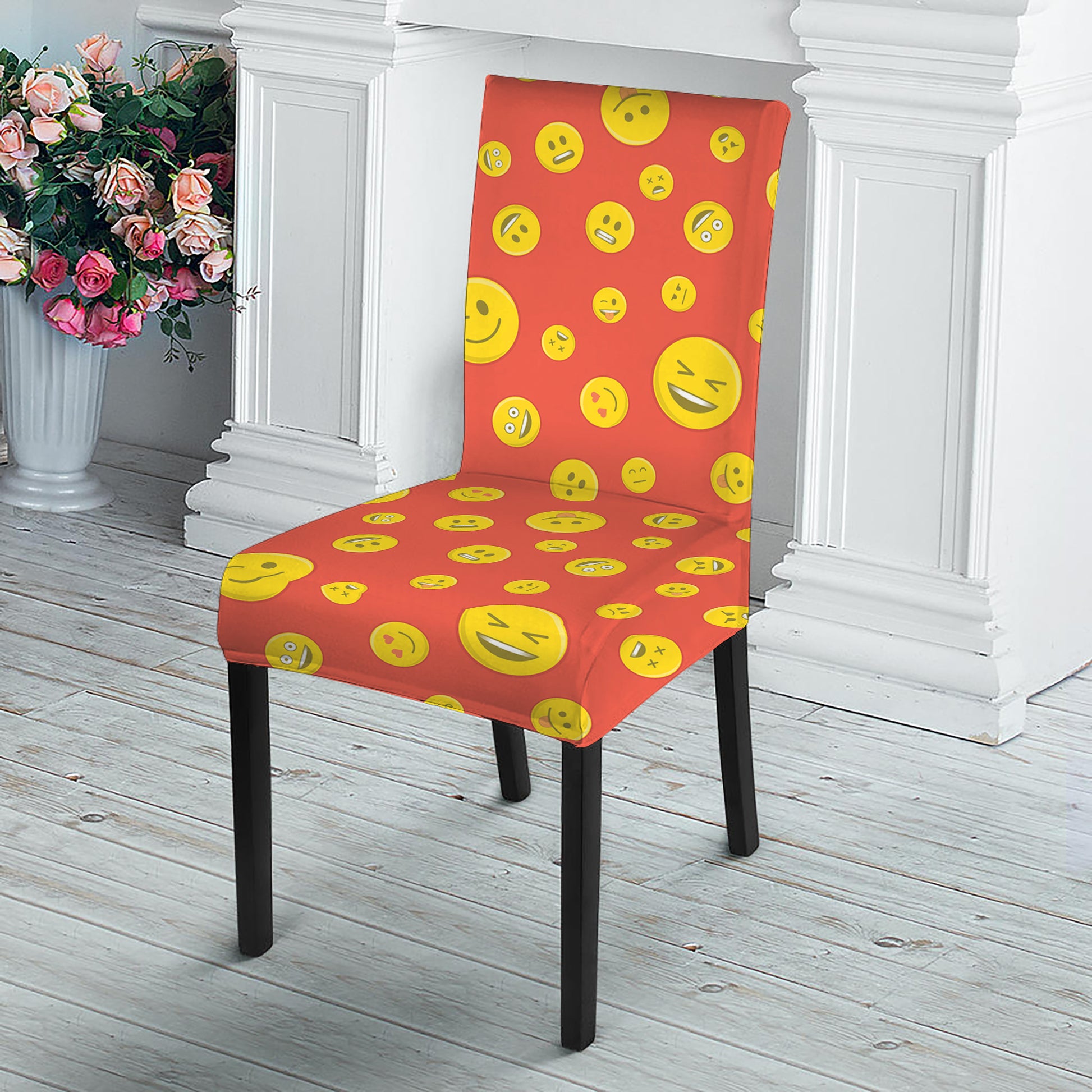 Happy Emoji Pattern Print Dining Chair Slipcover