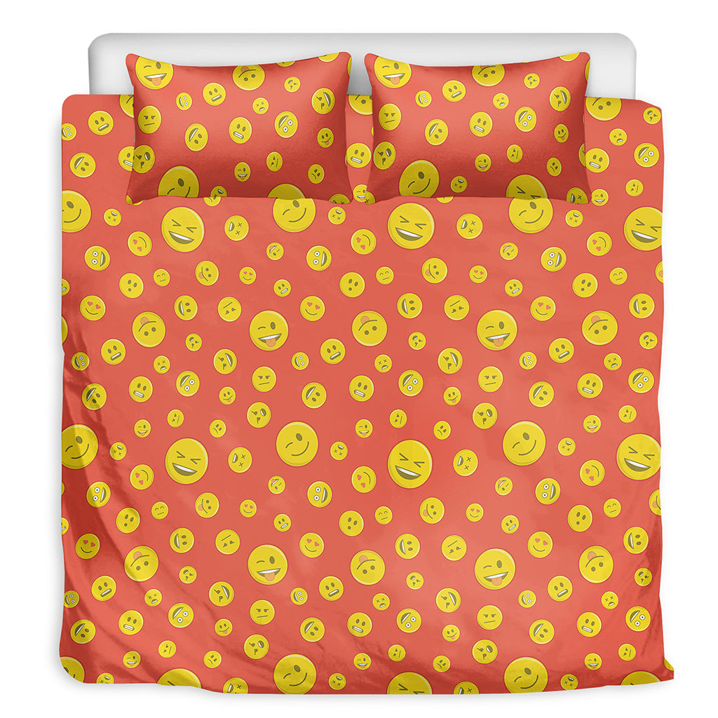 Happy Emoji Pattern Print Duvet Cover Bedding Set