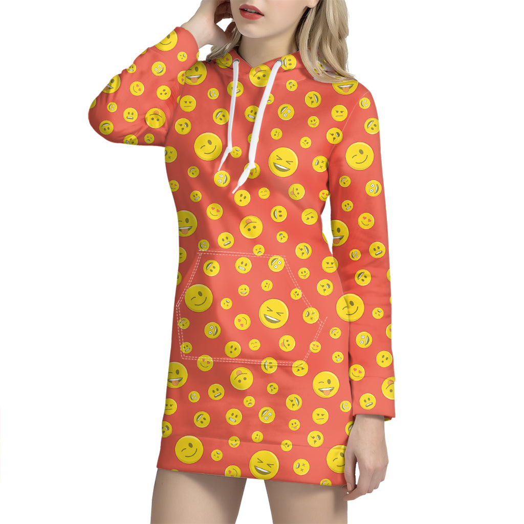 Happy Emoji Pattern Print Hoodie Dress