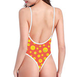 Happy Emoji Pattern Print One Piece High Cut Swimsuit