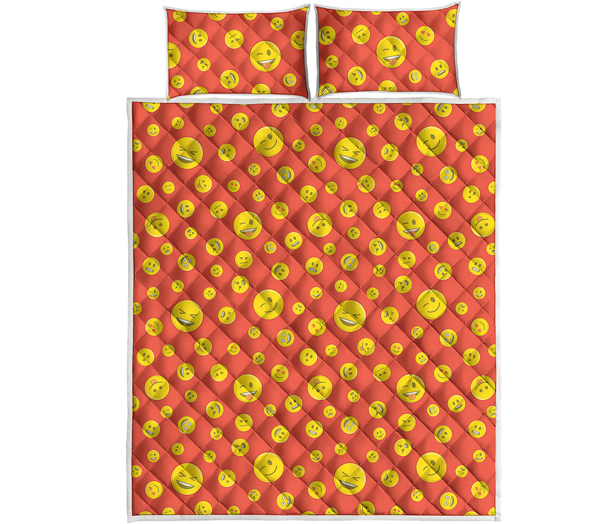 Happy Emoji Pattern Print Quilt Bed Set