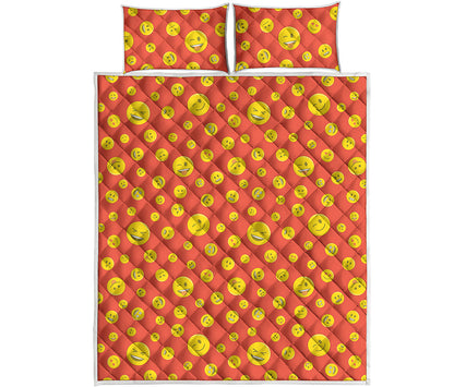 Happy Emoji Pattern Print Quilt Bed Set