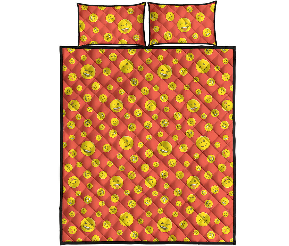 Happy Emoji Pattern Print Quilt Bed Set