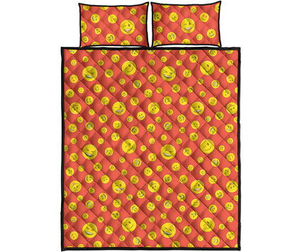 Happy Emoji Pattern Print Quilt Bed Set