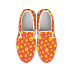 Happy Emoji Pattern Print White Slip On Shoes