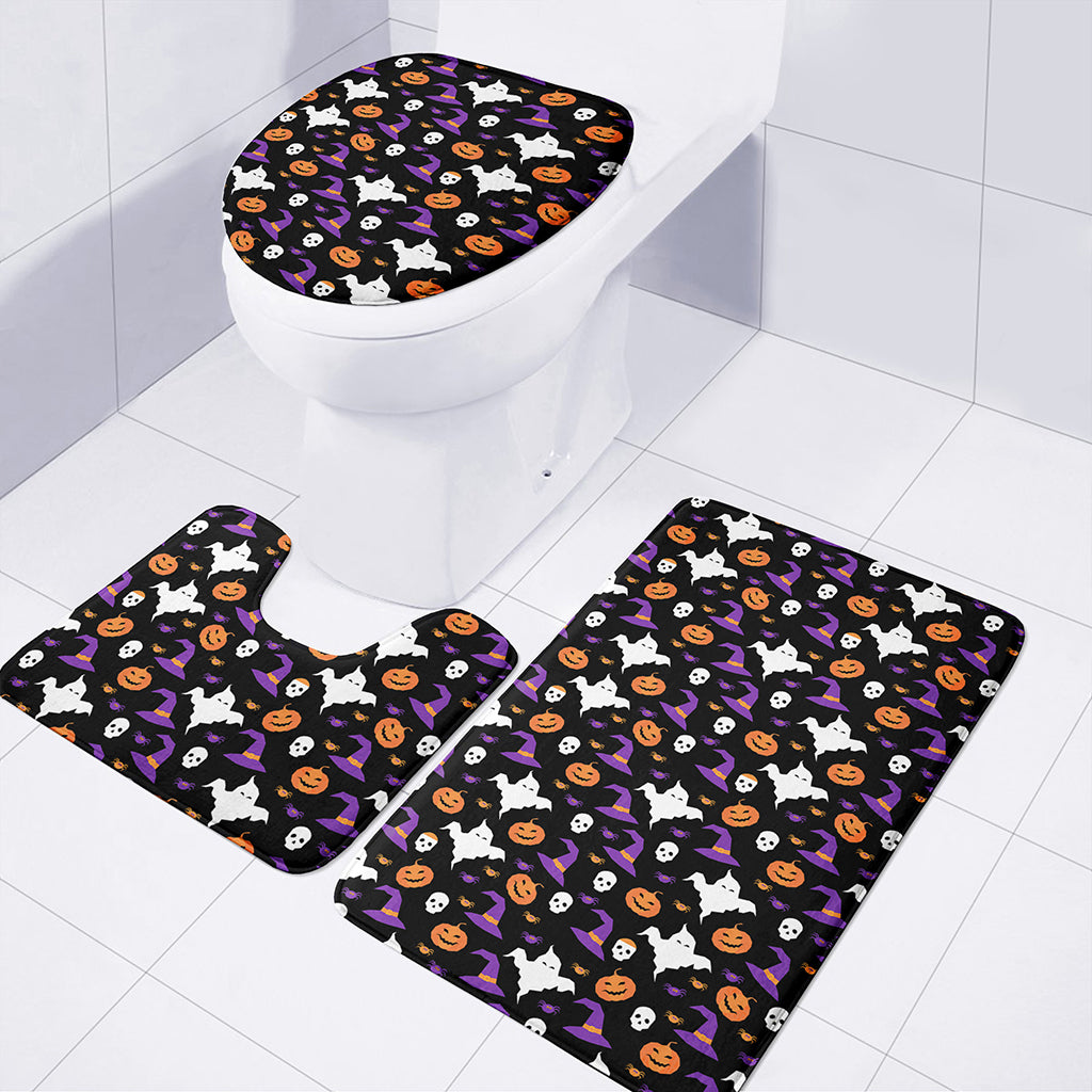 Happy Halloween Ghost Pattern Print 3 Piece Bath Mat Set