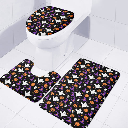 Happy Halloween Ghost Pattern Print 3 Piece Bath Mat Set