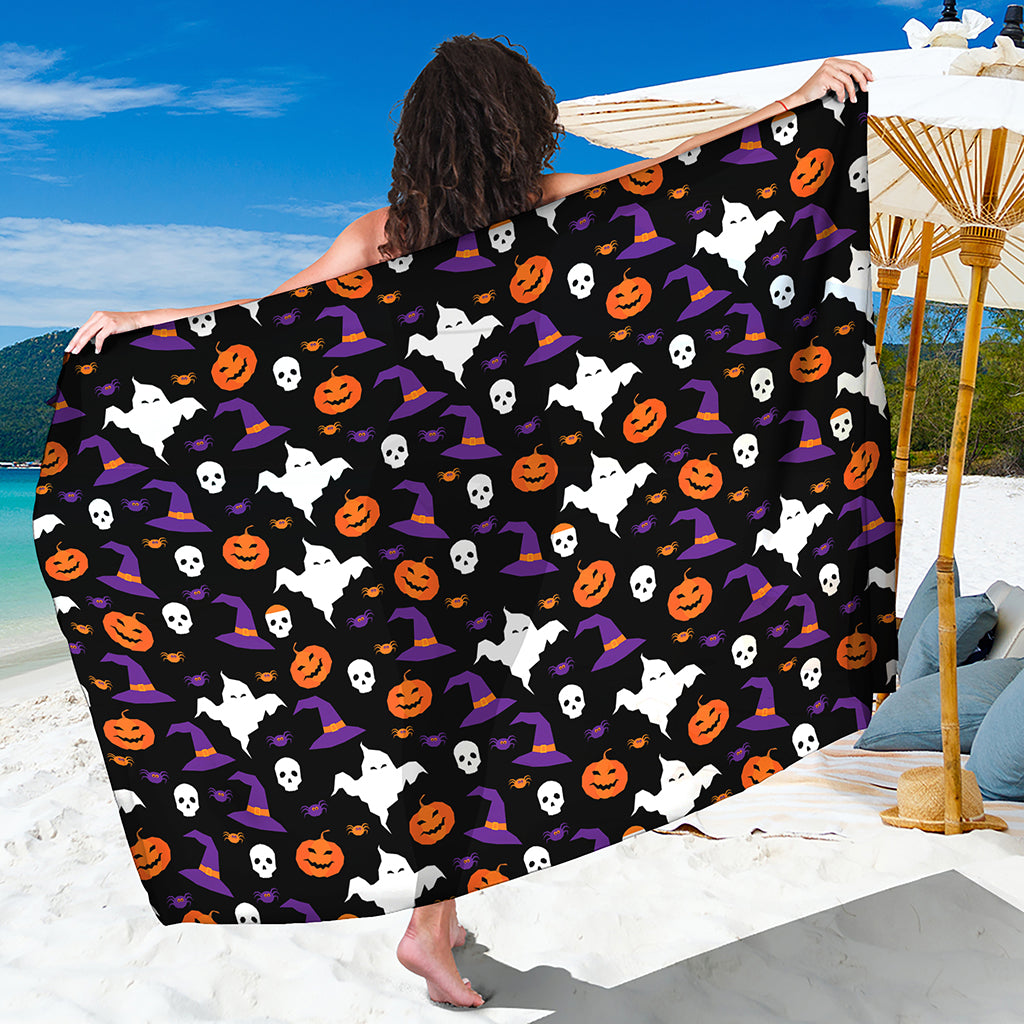 Happy Halloween Ghost Pattern Print Beach Sarong Wrap