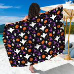 Happy Halloween Ghost Pattern Print Beach Sarong Wrap