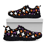Happy Halloween Ghost Pattern Print Black Sneakers