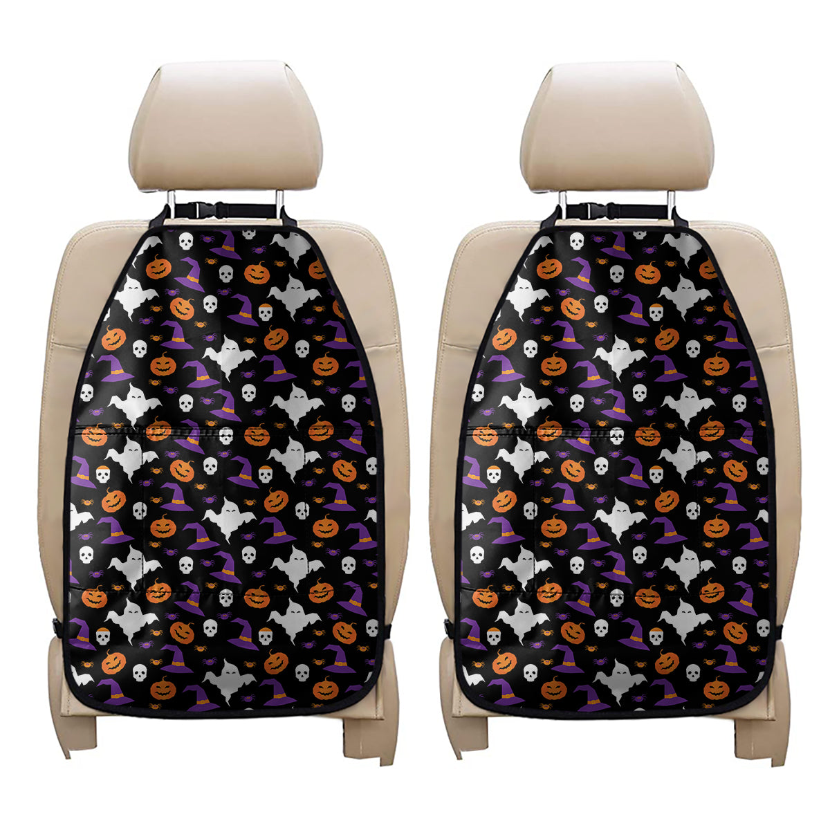 Happy Halloween Ghost Pattern Print Car Seat Organizers