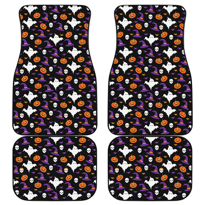 Happy Halloween Ghost Pattern Print Front and Back Car Floor Mats